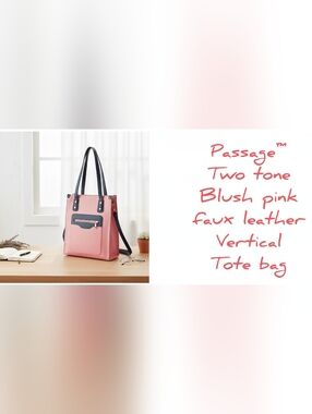 Two tone Blush Pink vertical tote bag, 14" x 11" x 4". NIB